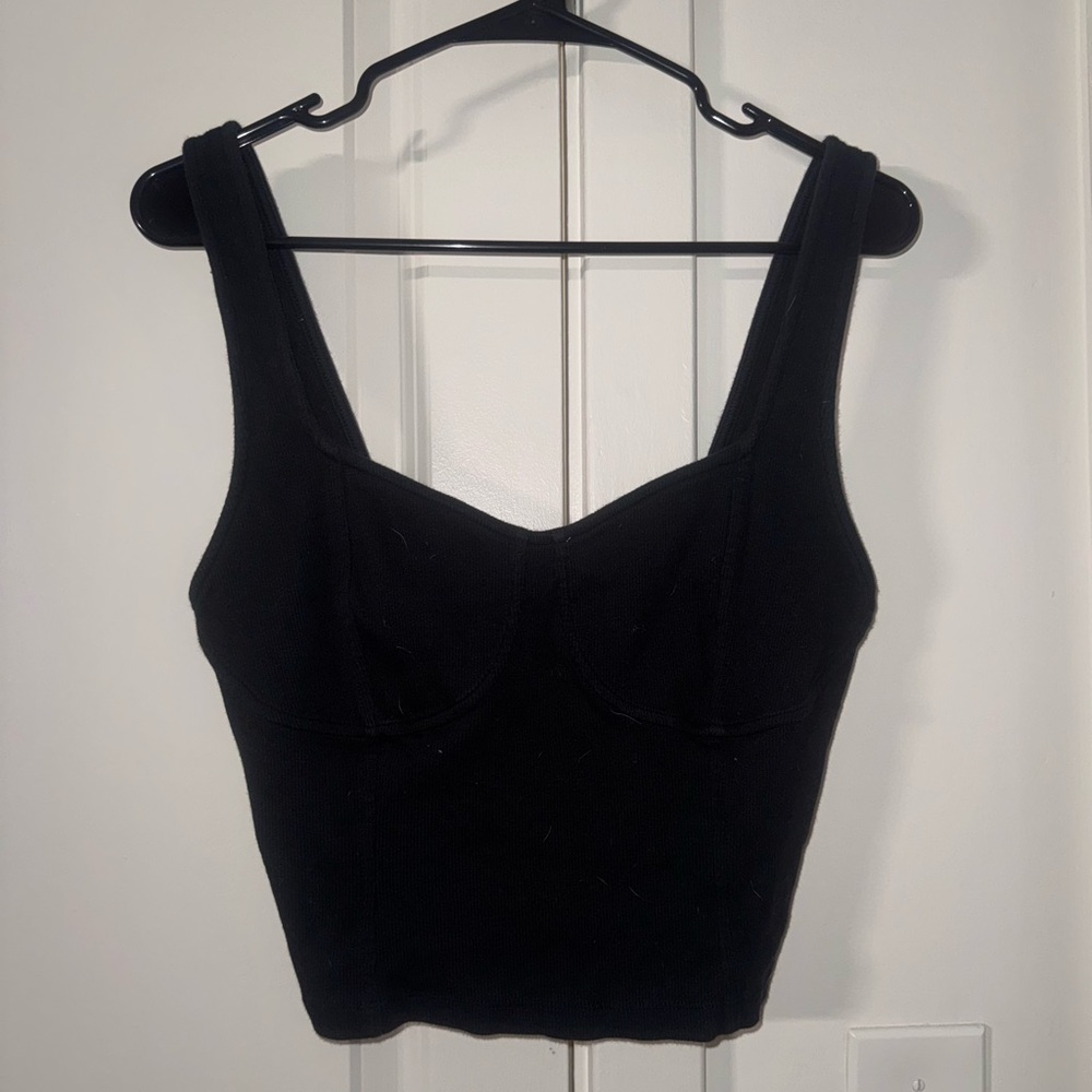 Aerie Black Cropped Tank Top with Bustier detailing